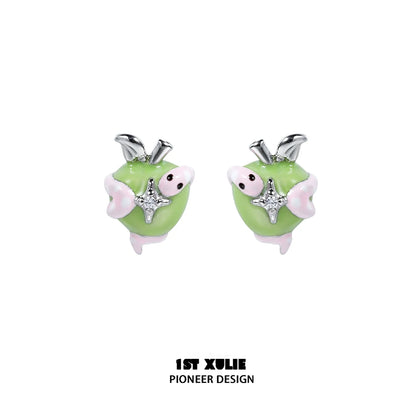 Cute snake apple earrings in green with sparkling accents, perfect for trendy accessories