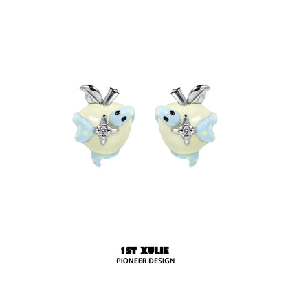 Cute snake apple earrings with glossy finish and decorative charms for stylish accessory lovers