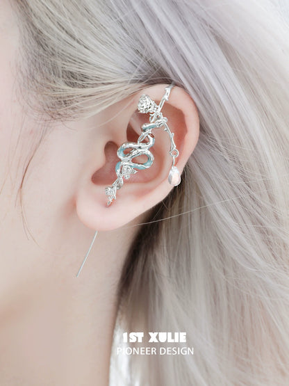 Unique snake ear piercing jewelry in silver design, providing a trendy and stylish look