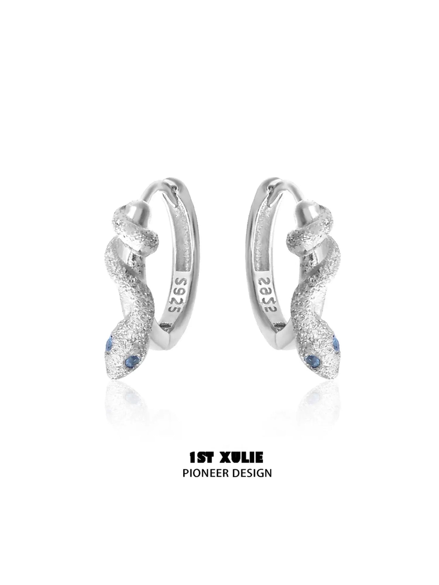 Snake hoop earrings silver with sparkling detail and blue accents for a stylish look