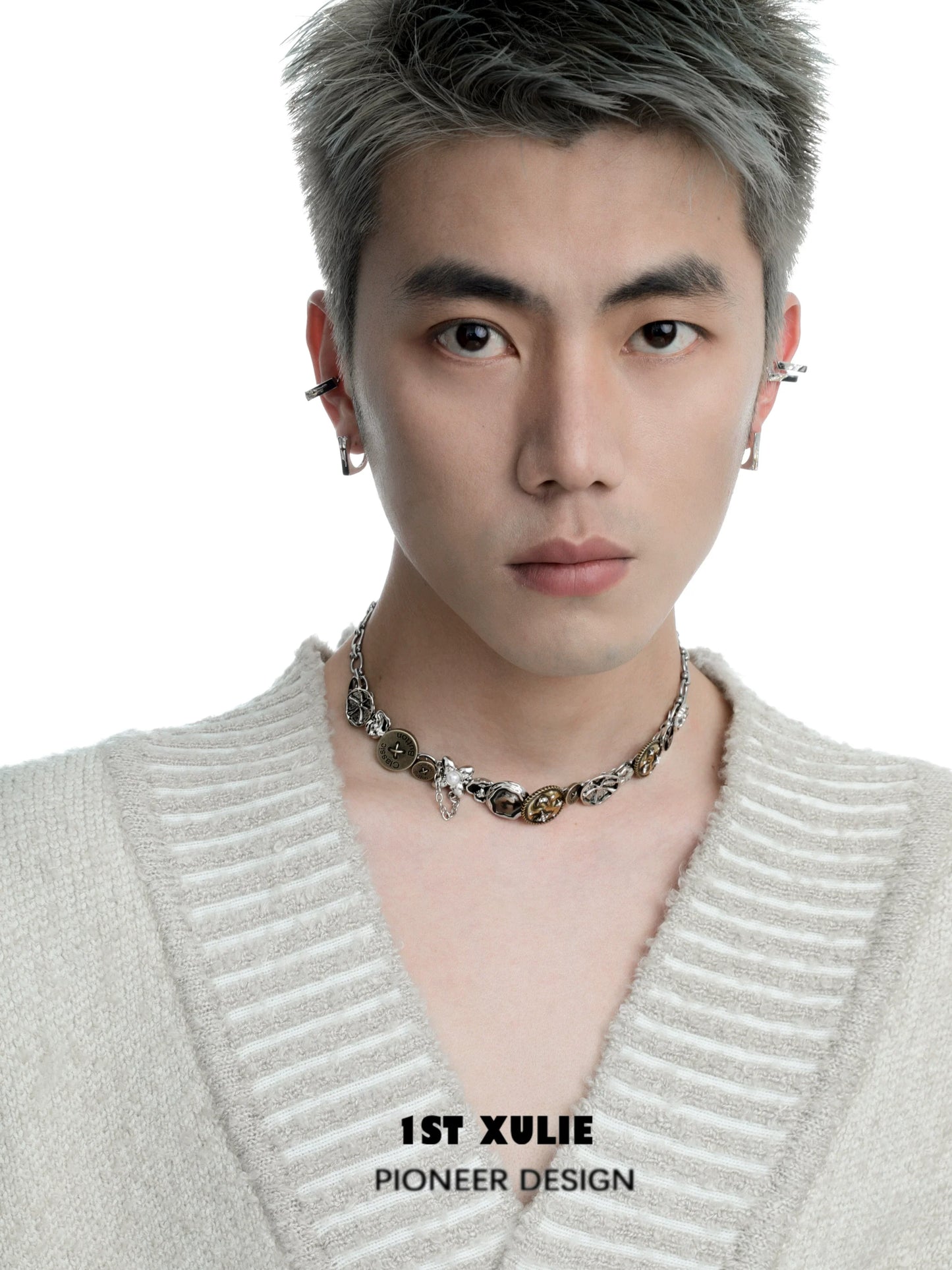 Stylish model showcasing star ear cuff jewelry paired with a unique necklace for a contemporary look