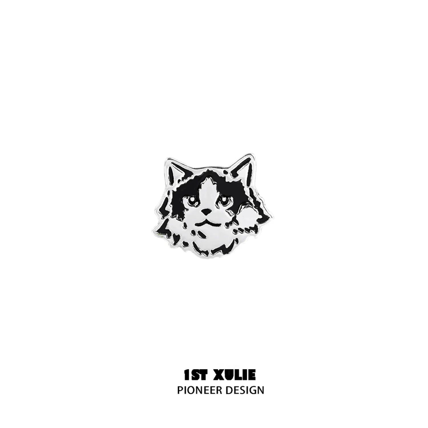 Black and white street art cat earrings featuring a detailed cat face design