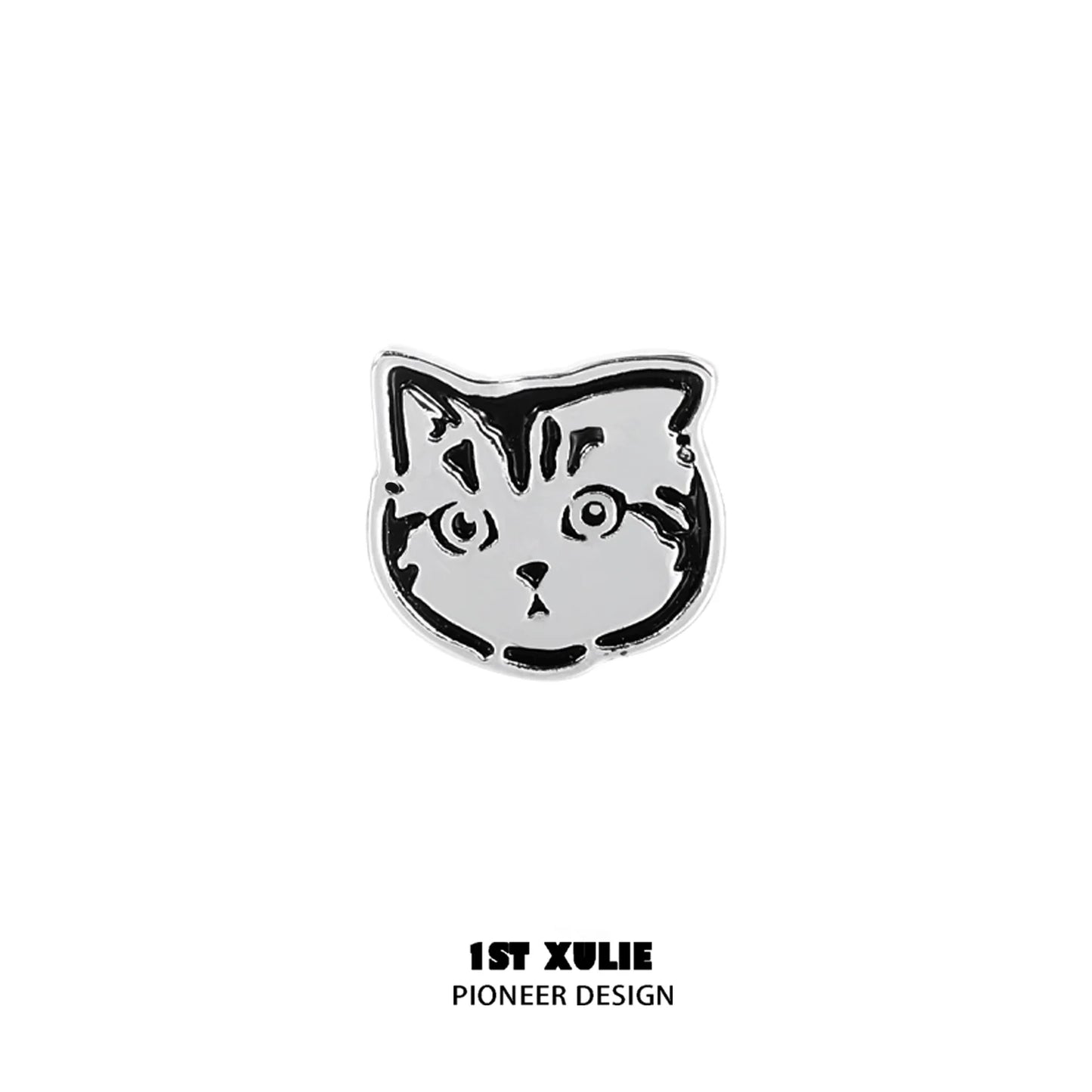 Silver street art cat earrings with a playful cat face design by 1STXULIE