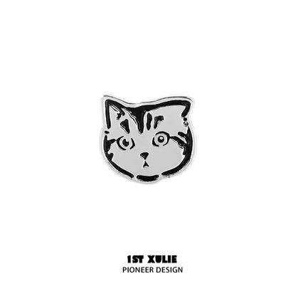 Silver street art cat earrings with a playful cat face design by 1STXULIE
