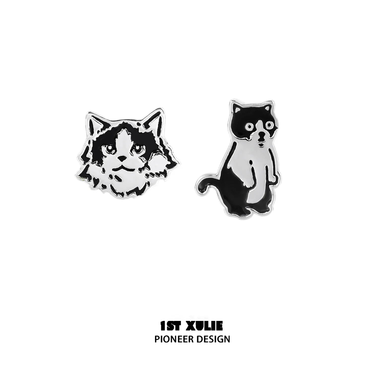 1STXULIE street art cat earrings featuring a bold black and white cat design