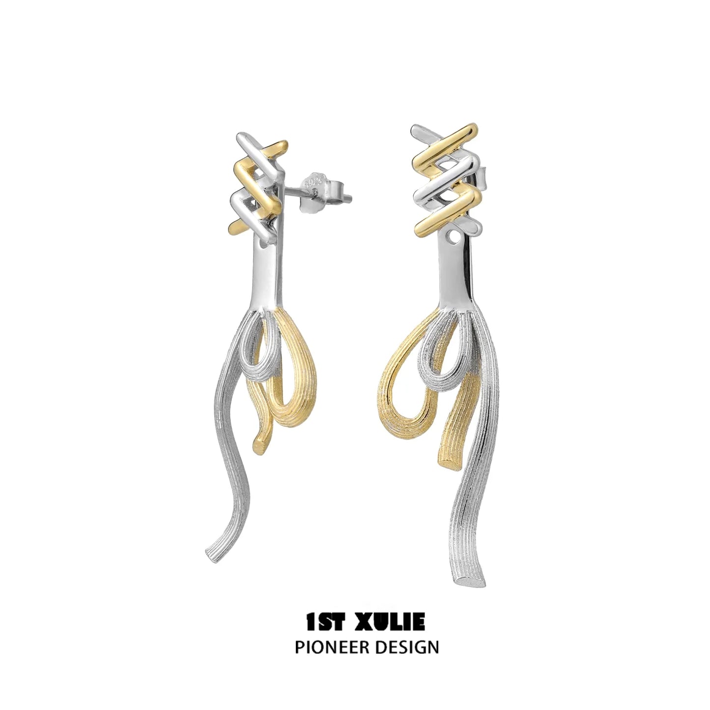 Stylish twisted bow earrings in silver and gold with a unique design for a modern look