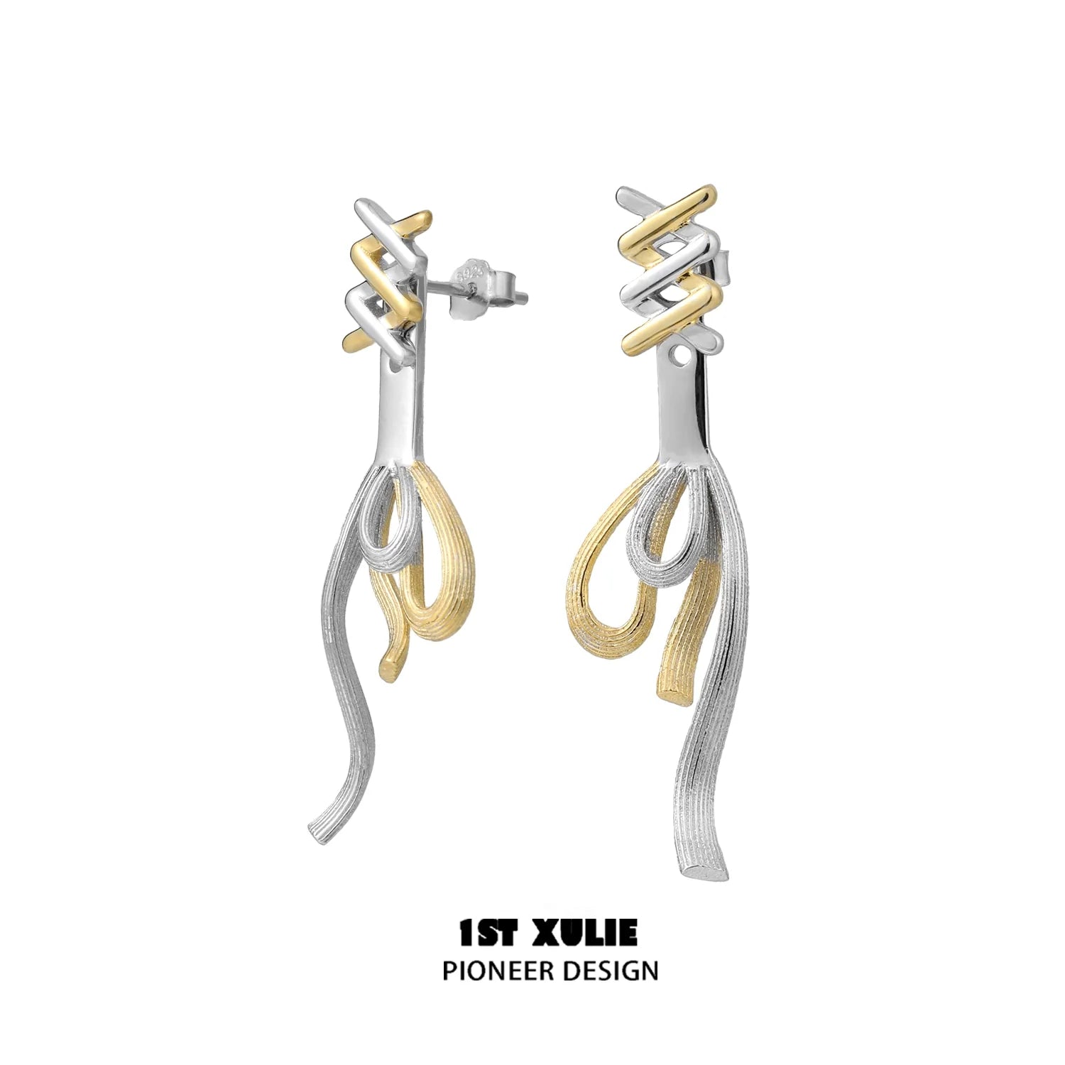 Stylish twisted bow earrings in silver and gold with a unique design for a modern look