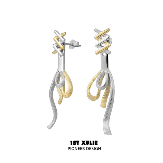 Stylish twisted bow earrings in silver and gold with a unique design for a modern look