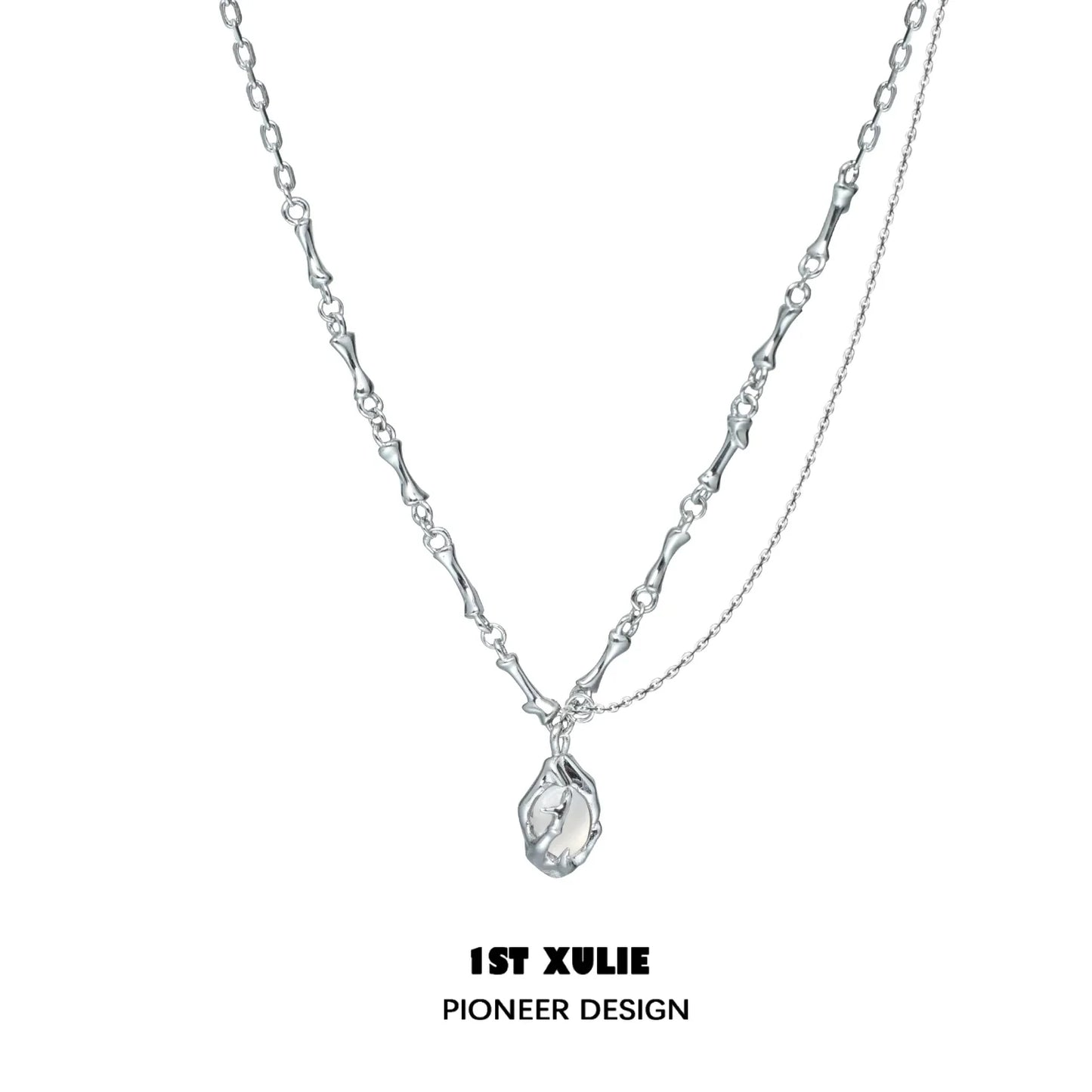 1ST XULIE unique summer pendant necklace in silver with a delicate, artistic design