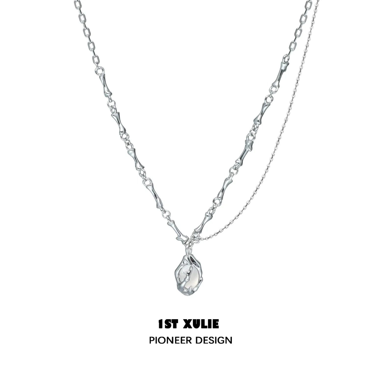 1ST XULIE unique summer pendant necklace in silver with a delicate, artistic design