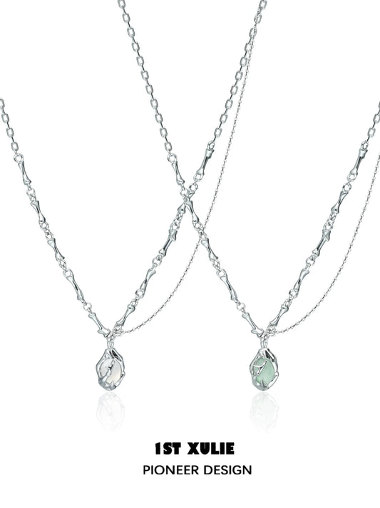 Unique summer pendant necklace with silver chains and colorful stone accents for stylish outfits