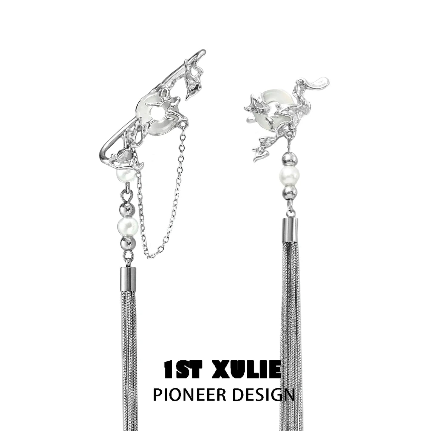 Elegant unique tassel earrings with pearl accents and intricate design by 1STXULIE
