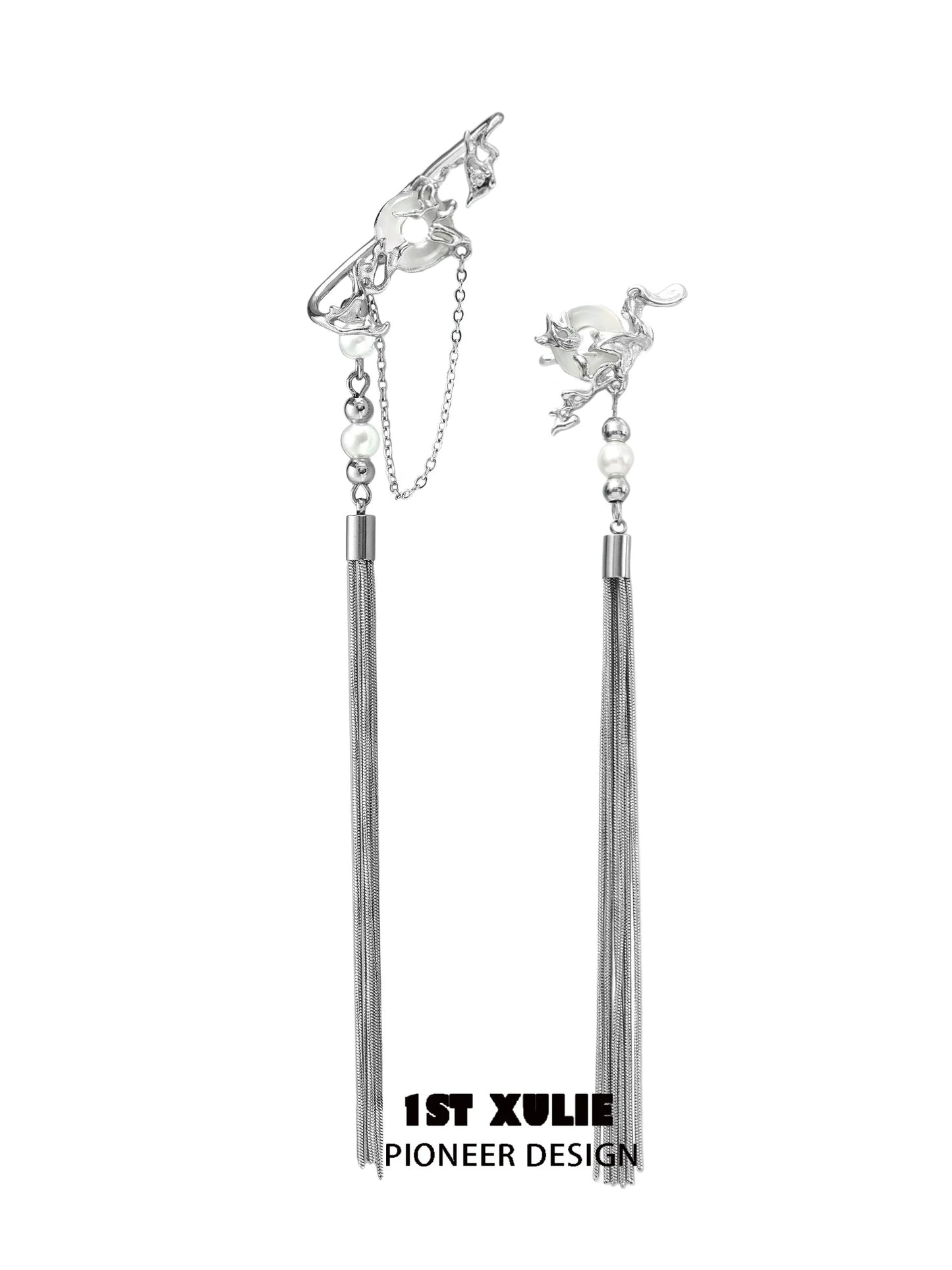Stylish unique tassel earrings with silver detailing and elegant design for modern fashion lovers