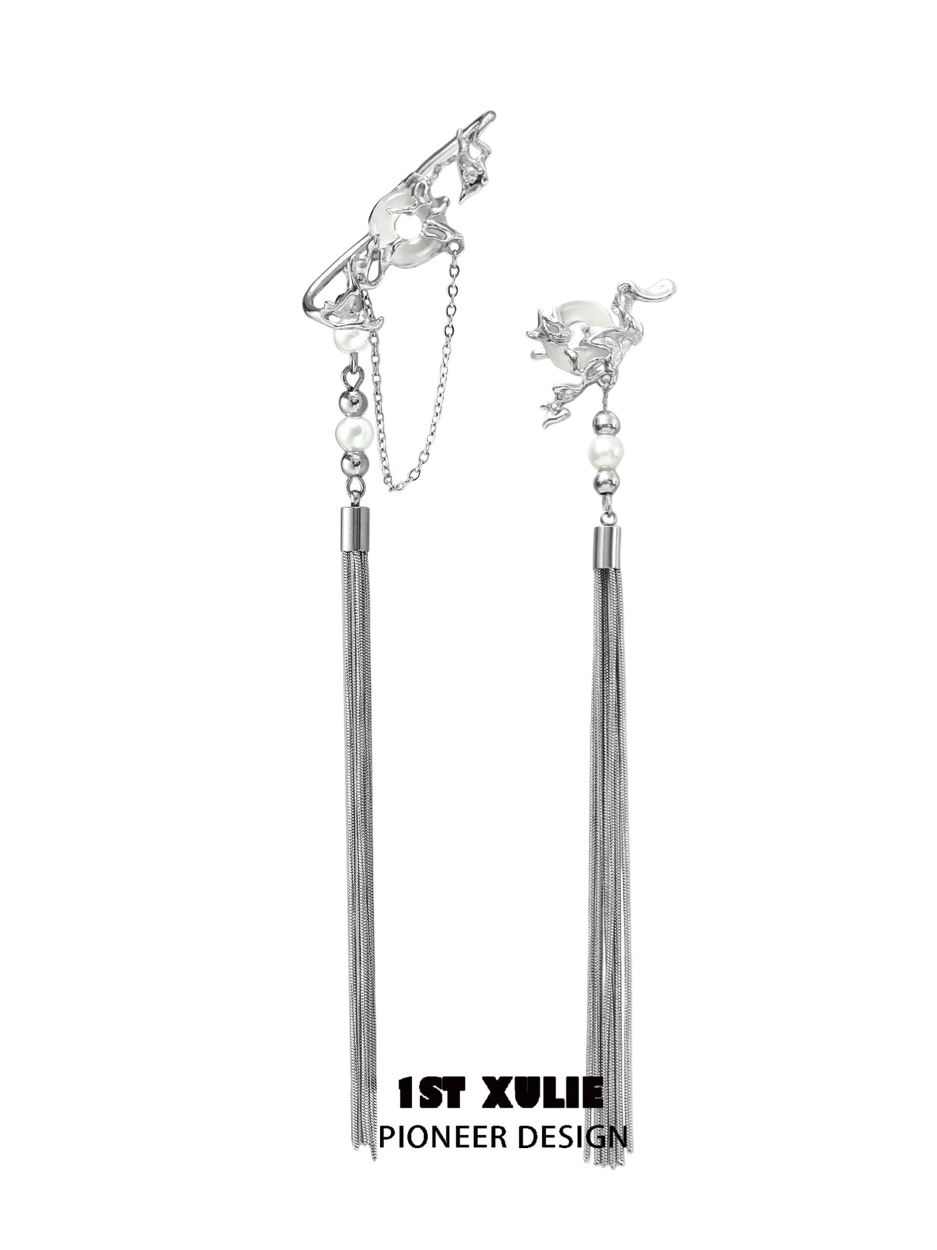 Stylish unique tassel earrings with silver detailing and elegant design for modern fashion lovers