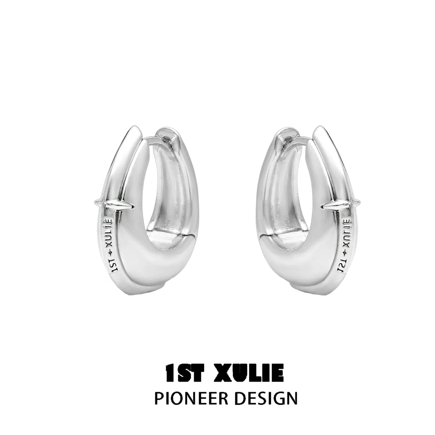 Stylish 1ST XULIE urban edge hoop earrings in silver, perfect for modern fashion enthusiasts