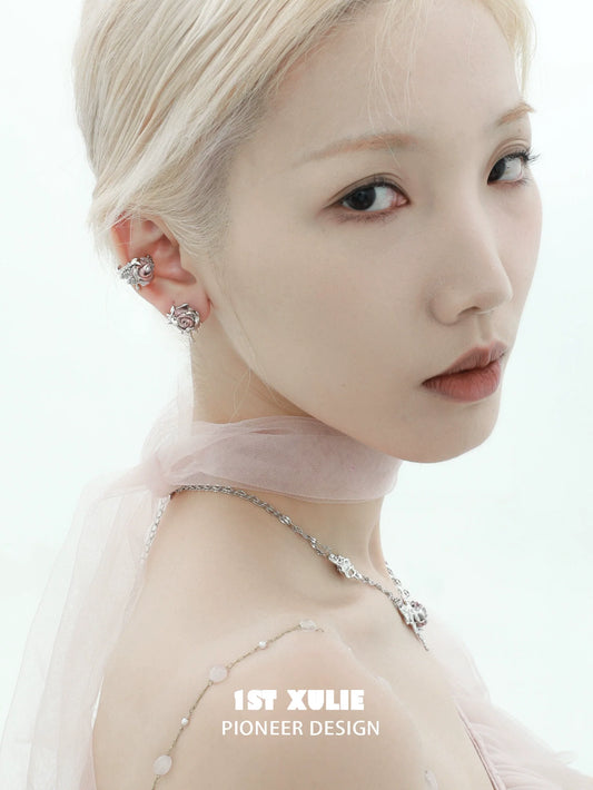 Elegant velvet rose stud earrings from 1ST XULIE, perfect for adding a touch of sophistication