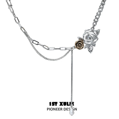1STXULIE Vintage Rose Necklace with silver and gold accents for a stylish look
