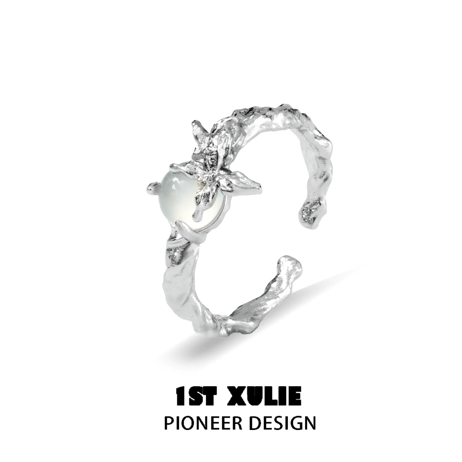 1ST XULIE Silver Ring featuring a White Agate Butterfly design for a unique and elegant look