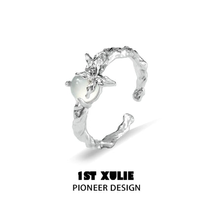 1ST XULIE Silver Ring featuring a White Agate Butterfly design for a unique and elegant look