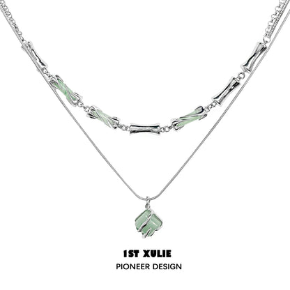 Stylish Y2K bamboo necklace with metal accents for a trendy layered look