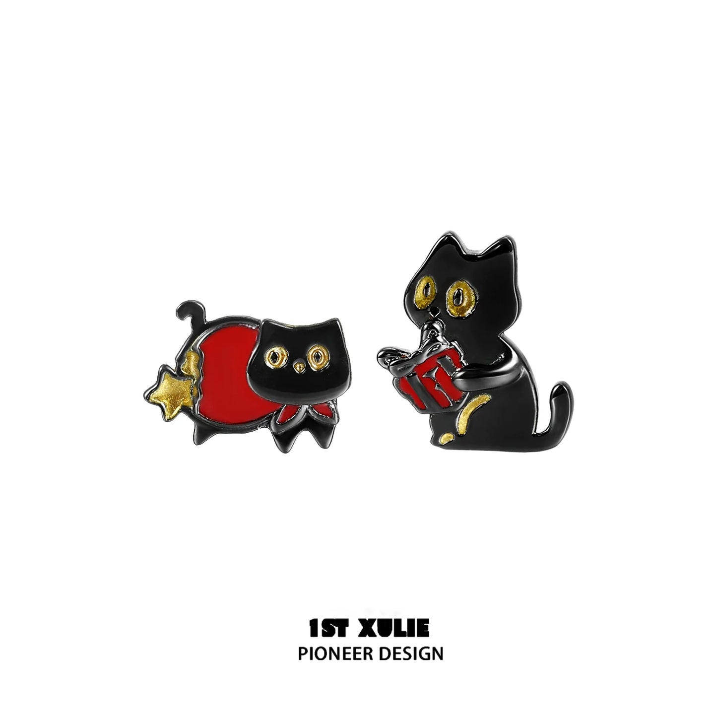 Y2K black cat earrings featuring playful designs with red accents for a trendy look