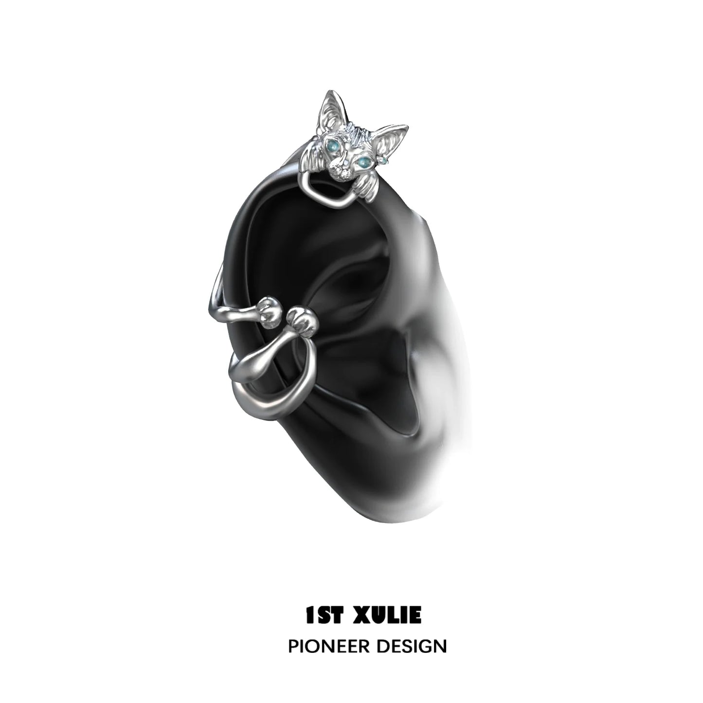 Y2K cat ear cuff featuring a cute cat design with sparkling accents for trendy ear fashion