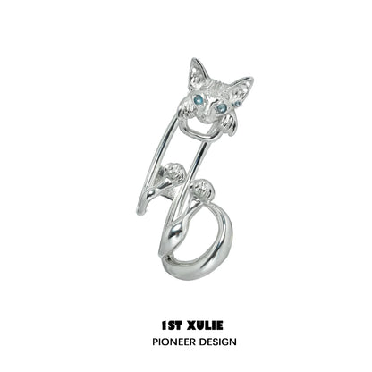 Y2K cat ear cuff in silver with a whimsical cat design and sparkling gemstones