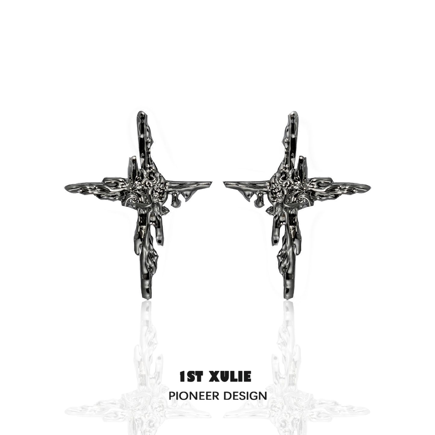 Y2K cross stud earrings in silver finish with intricate detailing for a trendy look