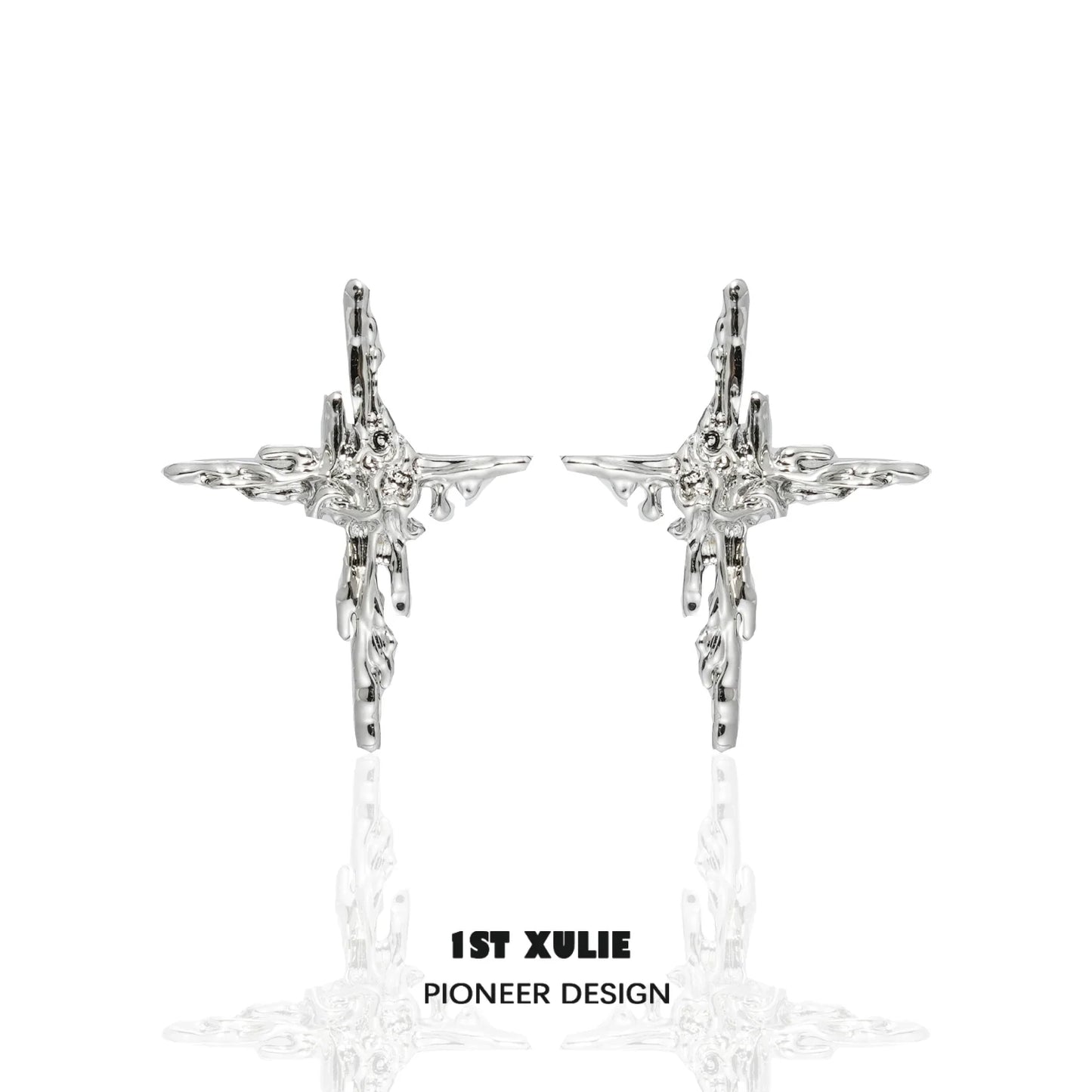 Silver Y2K cross stud earrings with intricate design for a trendy look