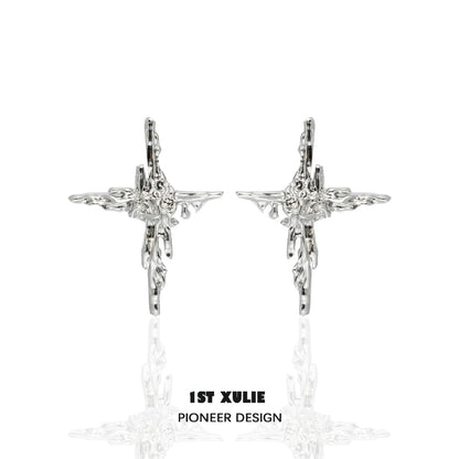 Silver Y2K cross stud earrings with intricate design for a trendy look