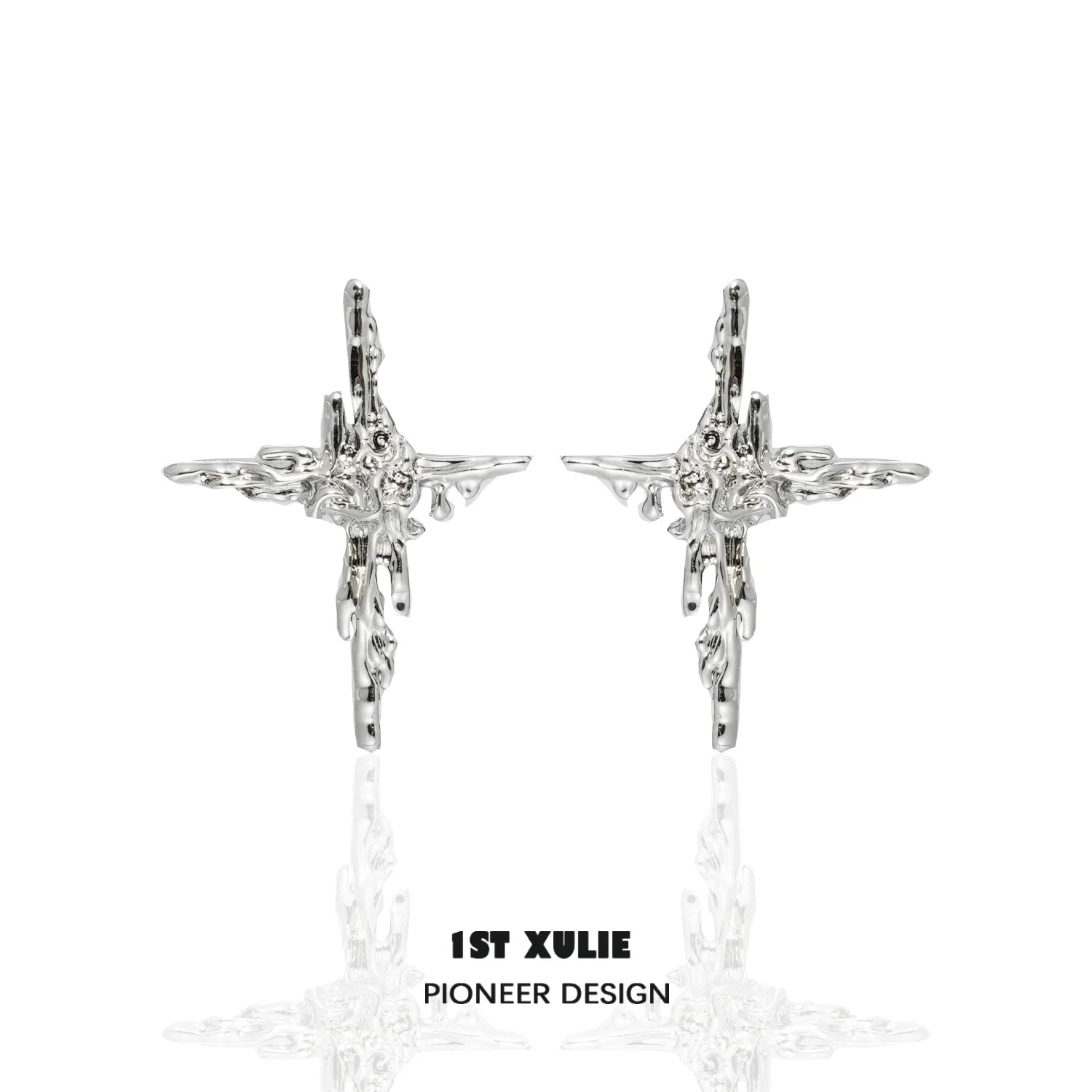 Y2K cross stud earrings with intricate design in silver from 1STXULIE for a trendy look