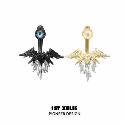 Y2K devil wing earrings in black and gold with unique wing design from 1STXULIE