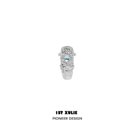1STXULIE Silver Y2K fairy nail chain ring featuring a unique design with a colorful stone