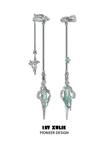 Y2K fantasy earrings with silver details and unique gemstone accents for a trendy look
