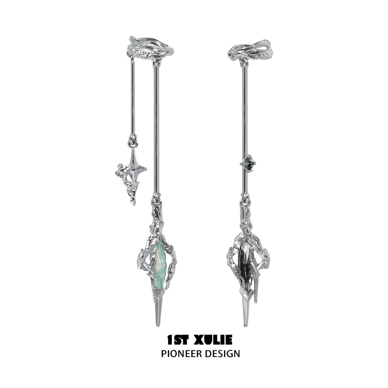 1ST XULIE Y2K fantasy earrings with silver finish and unique star-shaped design