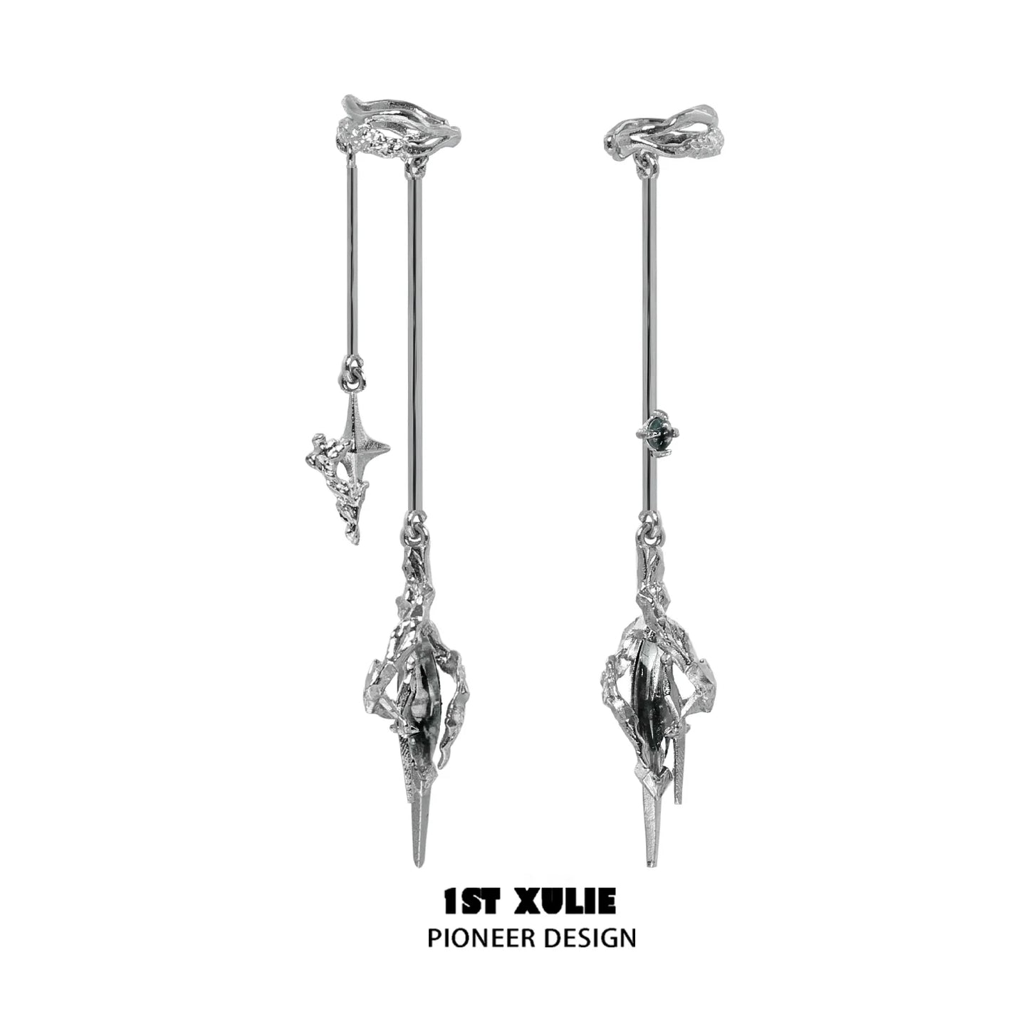 Y2K fantasy earrings from 1STXULIE featuring a unique star design with a modern silver finish