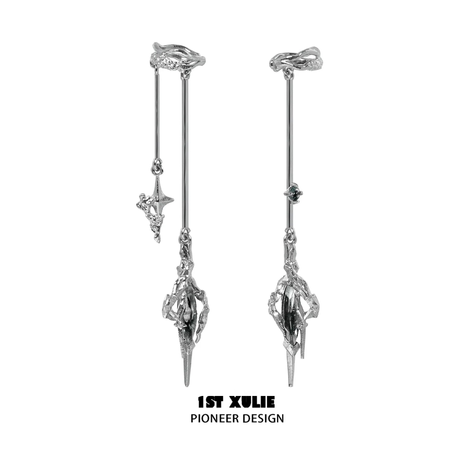 Y2K fantasy earrings from 1STXULIE featuring a unique star design with a modern silver finish