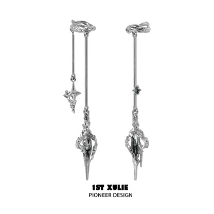 Y2K fantasy earrings from 1STXULIE featuring a unique star design with a modern silver finish