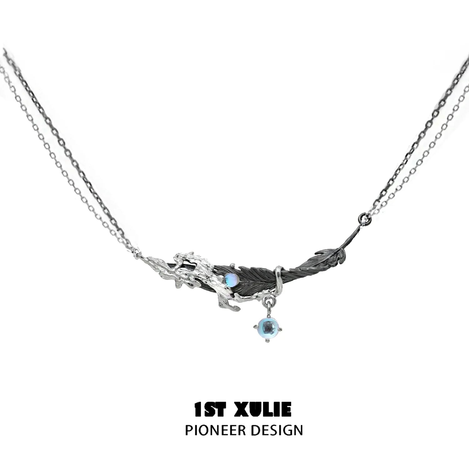 1STXULIE Y2K feather necklace with a unique design and gemstone detailing