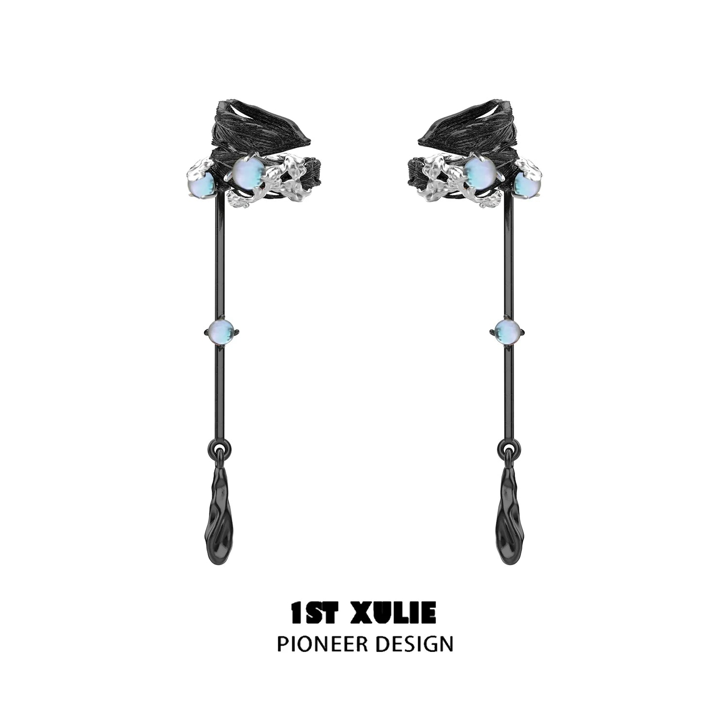 Y2K feather tassel ear clip by 1STXULIE featuring elegant black design and sparkling accents.