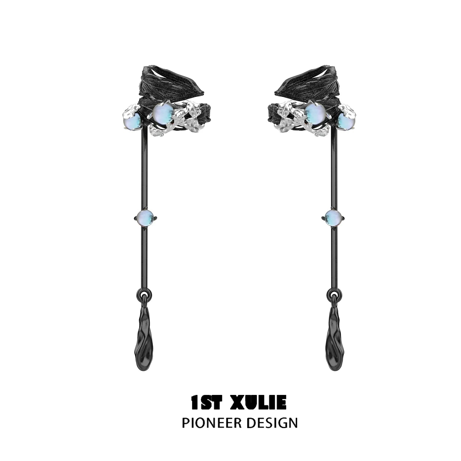 Y2K feather tassel ear clip by 1STXULIE featuring elegant black design and sparkling accents.