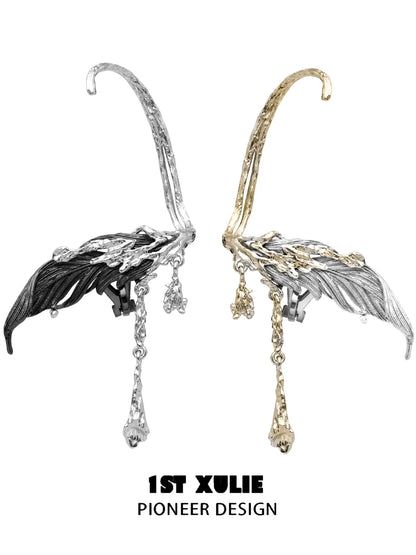 Y2K feather tassel earrings in silver and gold with intricate design for a trendy look
