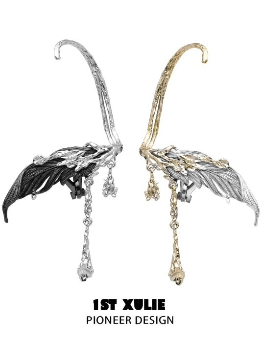Y2K feather tassel earrings in silver and gold with intricate design for a trendy look