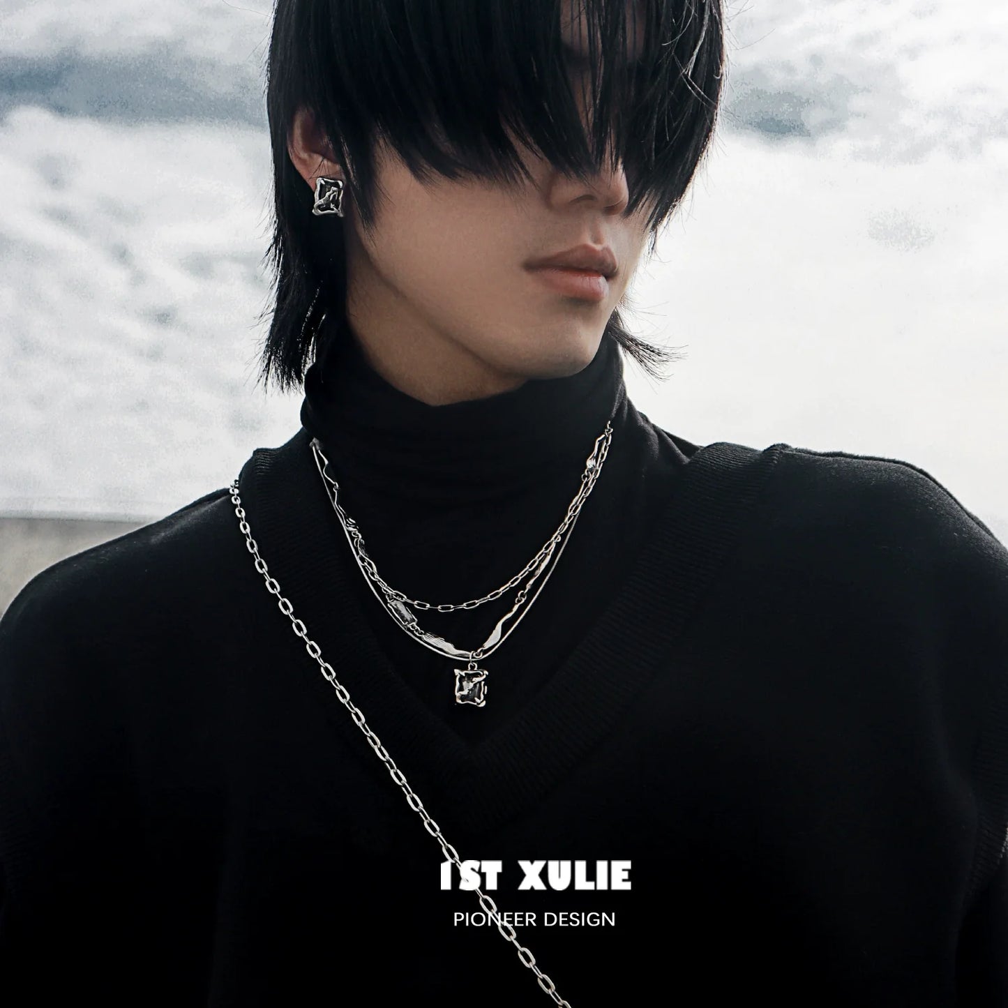 Y2K frost gem necklace layered with silver chains for a trendy, stylish look