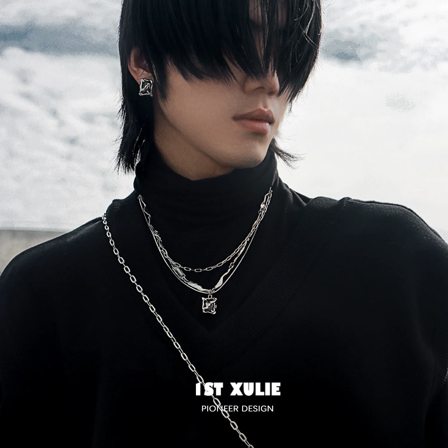Y2K frost gem necklace layered with silver chains for a trendy, stylish look