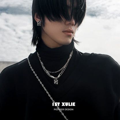 Y2K frost gem necklace layered with silver chains for a trendy, stylish look
