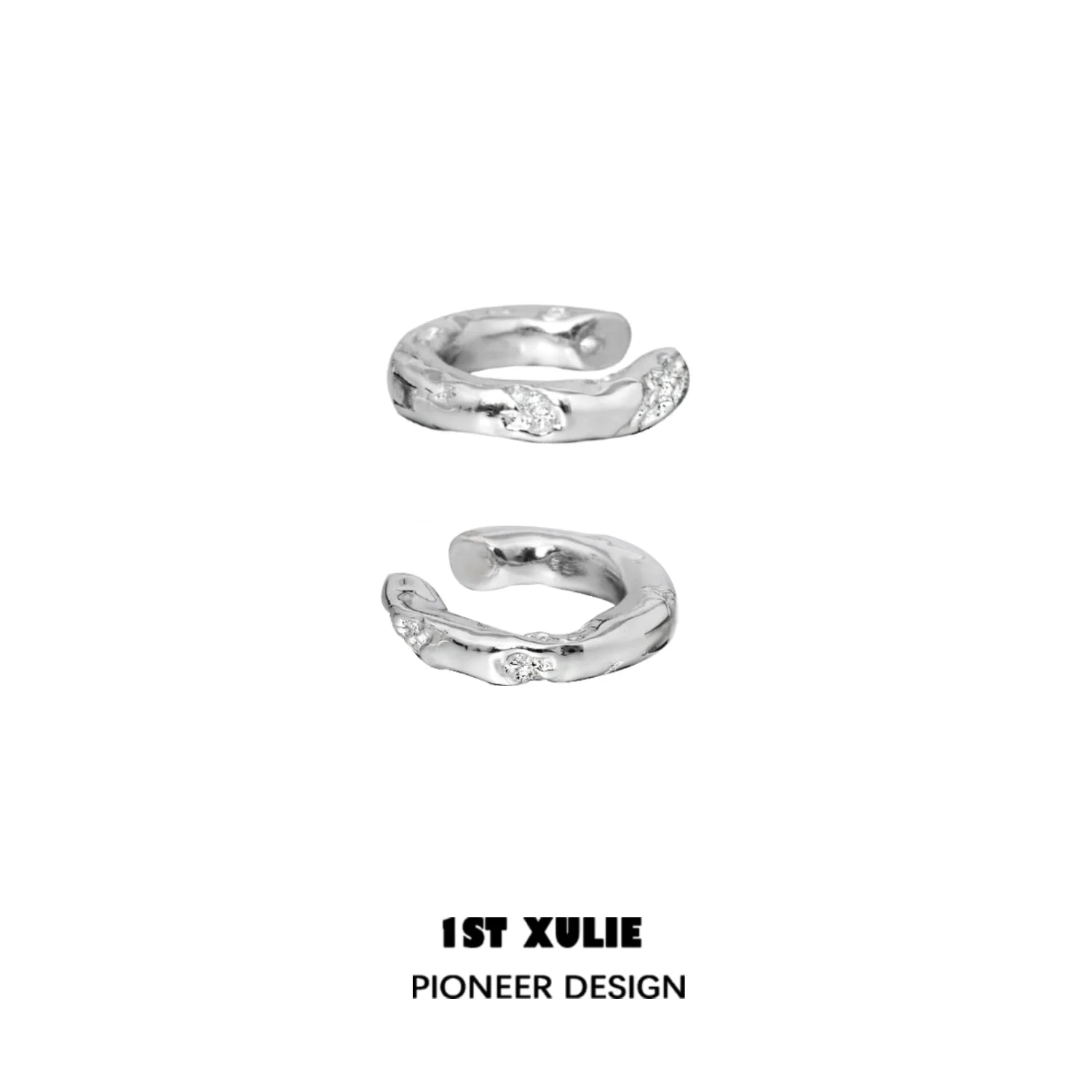 1ST XULIE Y2K frosted ear cuff in silver with a unique twisted design and sparkling accents