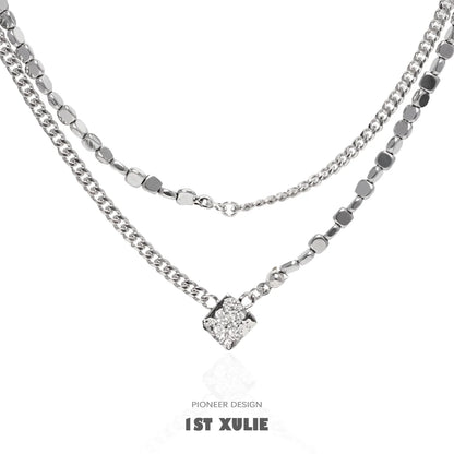1ST XULIE Y2K galaxy necklace with layered silver chains and a sparkling centerpiece