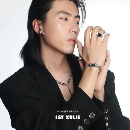 Y2K gray diamond punk bracelet worn by model showcasing edgy fashion style