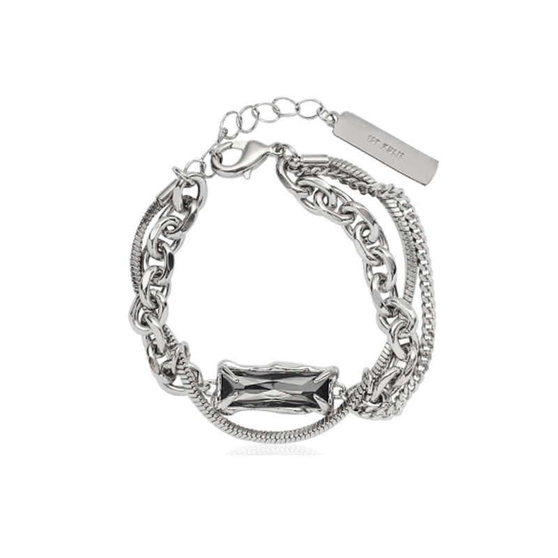 Y2K gray diamond punk bracelet featuring layered chains and a bold centerpiece.